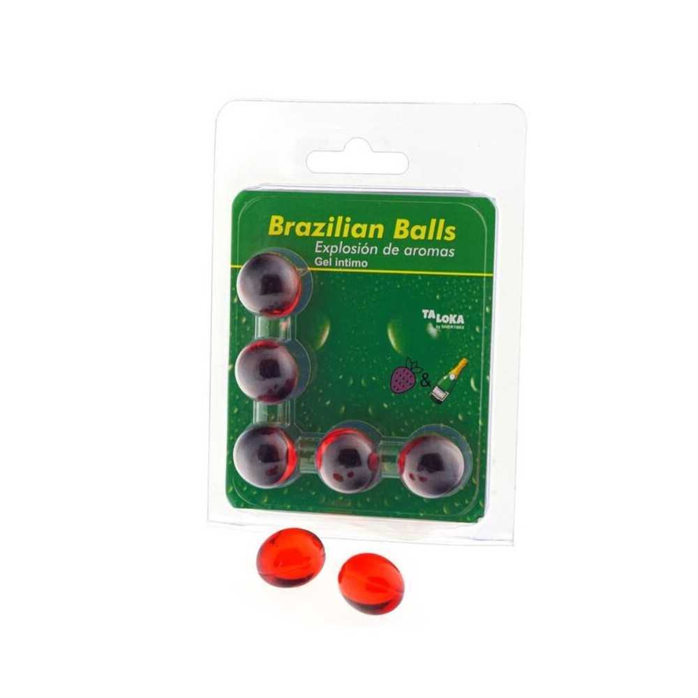 TALOKA - 5 BRAZILIAN BALLS STRAWBERRIES & CHAMPAGNE INTIMATE GEL