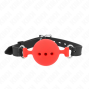KINK - MORDAÇA COMPLETA DE SILICONE 55 x 2 CM COM BOLA DE 5 CM TAMANHO L VERMELHO AJUSTÁVEL 35-51 CM