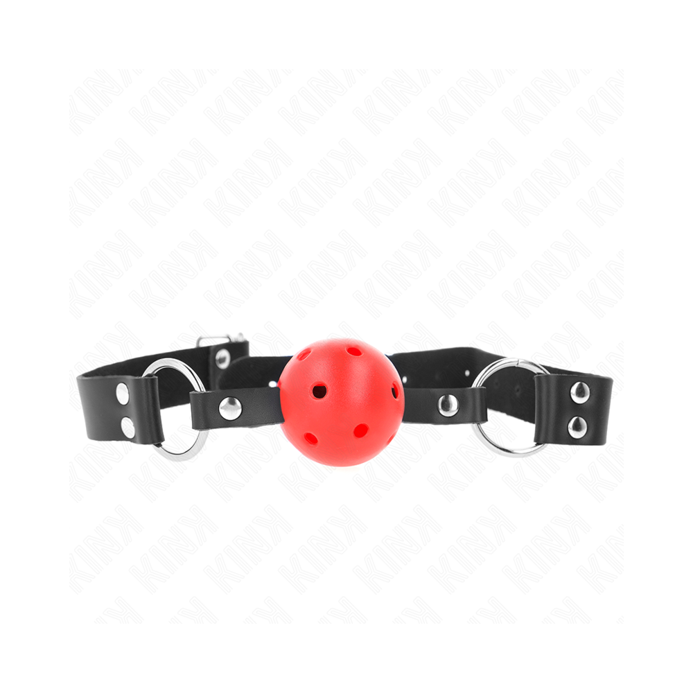 KINK - BOLA RESPIRÁVEL 4 CM MORDAÇA COM REBITE DUPLO VERMELHO 62,5 x 2,5 CM AJUSTÁVEL 42-58 CM