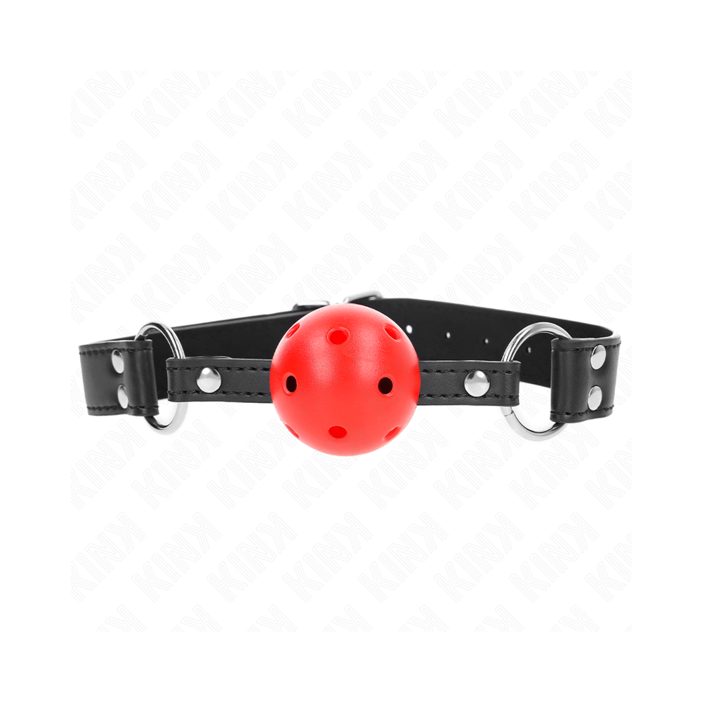 KINK - ATMUNGSAKTIVER BALL 4 CM KNEBEL MIT DOPPELNIET LEDER 62,5 x 2,5 CM VERSTELLBAR 42-58 CM