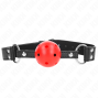 KINK - ATMUNGSAKTIVER BALL 4 CM KNEBEL MIT DOPPELNIET LEDER 62,5 x 2,5 CM VERSTELLBAR 42-58 CM
