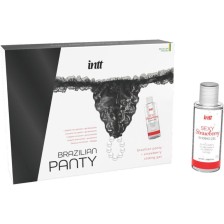 INTT RELEASES - BLACK BRAZILIAN PANTY WITH PEARLS AND LUBRICATING GEL 50 ML