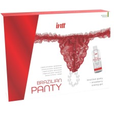 INTT RELEASES - CULOTTE BRÉSILIENNE ROUGE AVEC PERLES ET GEL LUBRIFIANT 50 ML