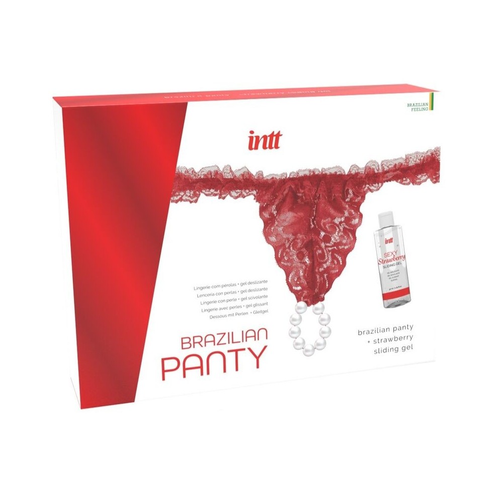 INTT RELEASES - RED BRAZILIAN PANTY WITH PEARLS AND LUBRICATING GEL 50 ML