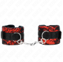 KINK - SHORT VELVET LACE WRIST RESTRAINTS AND NYLON BIND RED / BLACK 23 X 6.5 CM