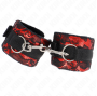 KINK - SHORT VELVET LACE WRIST RESTRAINTS AND NYLON BIND RED / BLACK 23 X 6.5 CM