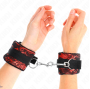 KINK - SHORT VELVET LACE WRIST RESTRAINTS AND NYLON BIND RED / BLACK 23 X 6.5 CM