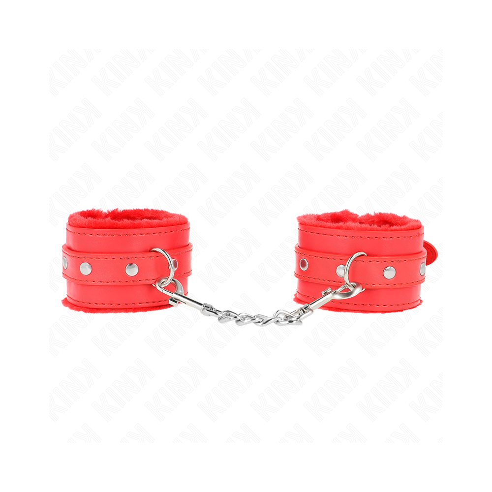 KINK - PREMIUM FUR LINED WRIST RESTRAINTS RED WITH RED BELT ADJUSTABLE 17-29 CM X 6 CM