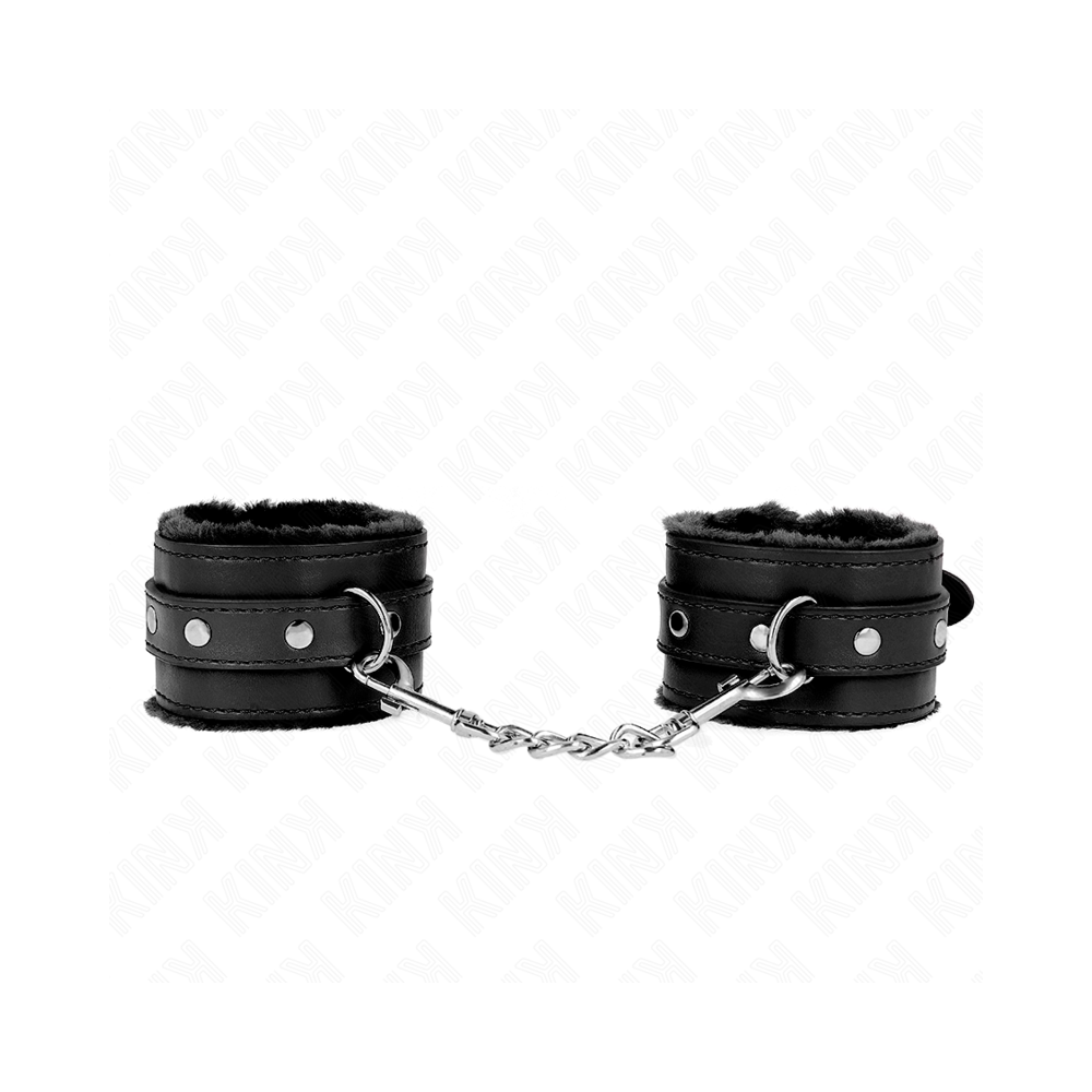 KINK - PREMIUM FUR LINED WRIST RESTRAINTS BLACK WITH BLACK BELT ADJUSTABLE 17-29 CM X 6 CM