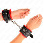 KINK - PREMIUM FUR LINED WRIST RESTRAINTS RED WITH BLACK BELT ADJUSTABLE 17-29 CM X 6 CM