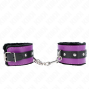 KINK - PREMIUM FUR LINED WRIST RESTRAINTS BLACK WITH PURPLE / BLACK BELT ADJUSTABLE 17-29 CM X 6 CM