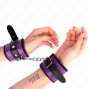 KINK - PREMIUM FUR LINED WRIST RESTRAINTS BLACK WITH PURPLE / BLACK BELT ADJUSTABLE 17-29 CM X 6 CM