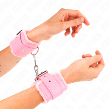 KINK - POLSINI IMBOTTITI IN PELLICCIA ROSA CON CINTURA ROSA REGOLABILE 17-29 CM X 6 CM
