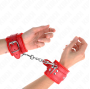 KINK - FUR LINED WRIST RESTRAINTS RED WITH RED BELT ADJUSTABLE 17-29 CM X 6 CM