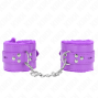 KINK - FUR LINED WRIST RESTRAINTS WITH SQUARE HOLES PURPLE AND PURPLE BELT ADJUSTABLE 17-29 CM X 6 CM