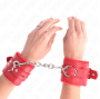 KINK - FUR LINED WRIST RESTRAINTS WITH SQUARE HOLES RED AND RED BELT ADJUSTABLE 17-29 CM X 6 CM