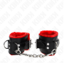 KINK - FUR LINED WRIST RESTRAINTS WITH SQUARE HOLES RED AND BLACK BELT ADJUSTABLE 17-29 CM X 6 CM
