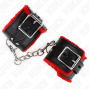 KINK - FUR LINED WRIST RESTRAINTS WITH SQUARE HOLES RED AND BLACK BELT ADJUSTABLE 17-29 CM X 6 CM