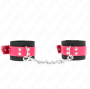 KINK - NYLON WRIST RESTRAINTS BLACK WITH LEATHERETTE BELT RASPBERRY ROSE ADJUSTABLE 19-29 CM X 5.1 CM