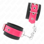 KINK - PUNHOS DE NYLON PRETO COM CINTO DE COURO FRAMBOESA ROSE AJUSTÁVEL 19-29 CM X 5,1 CM