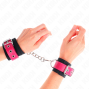 KINK - NYLON WRIST RESTRAINTS BLACK WITH LEATHERETTE BELT RASPBERRY ROSE ADJUSTABLE 19-29 CM X 5.1 CM