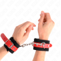 KINK - NYLON WRIST RESTRAINTS BLACK WITH LEATHERETTE RED ADJUSTABLE 19-24 CM X 5.5 CM