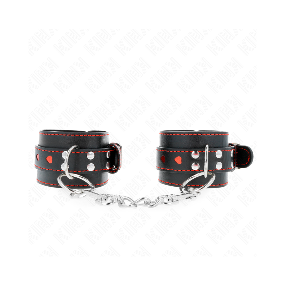 KINK - BLACK WRIST RESTRAINTS WITH RED HEART INLAY ADJUSTABLE 21-28 CM X 5.5 CM