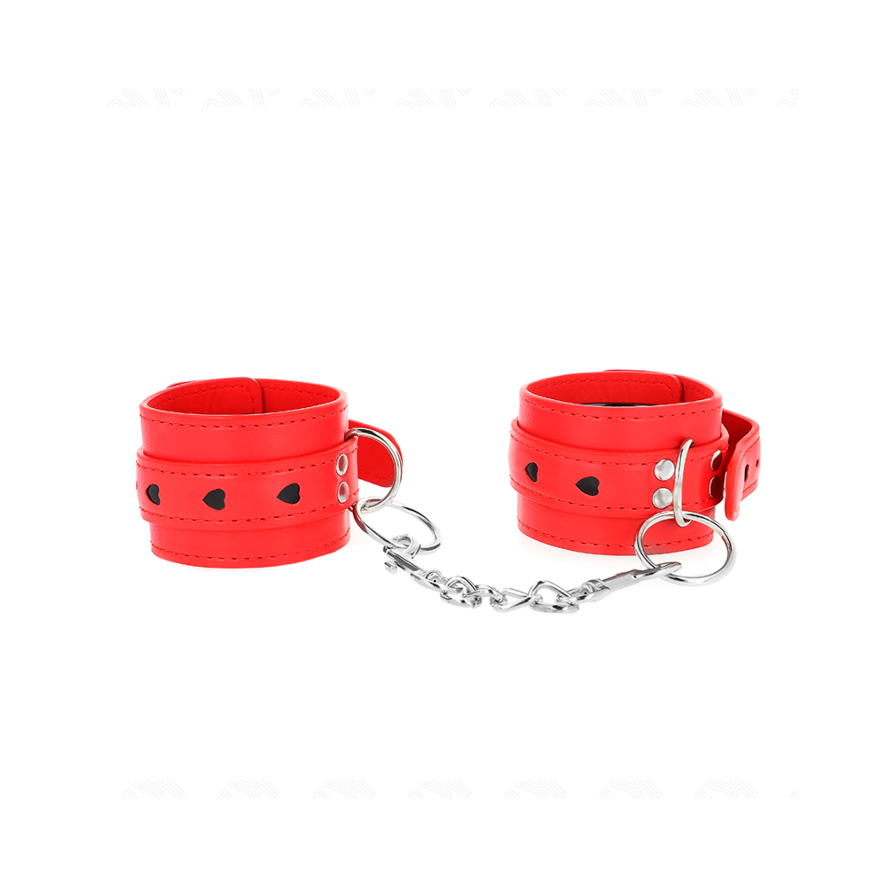 KINK - RED WRIST RESTRAINTS WITH BLACK HEART INLAY ADJUSTABLE 21-28 CM X 5.5 CM