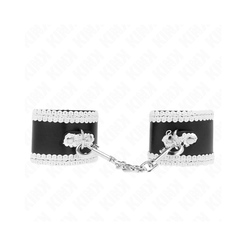 KINK - BLACK WRIST RESTRAINTS WITH WHITE DECORATE LACE ADJSUTABLE 20-23 CM X 5.5 CM