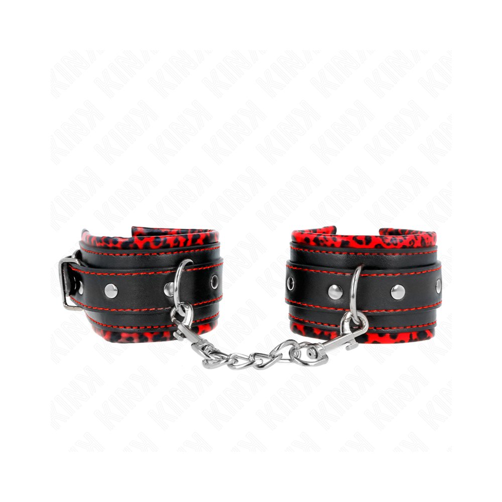 KINK - FUR LINED WRIST RESTRAINTS RED / BLACK ADJUSTABLE 17-29 CM X 6 CM