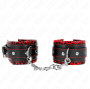 KINK - APPUI-POIGNETS DOUBLÉS DE FOURRURE ROUGE / NOIR RÉGLABLE 17-29 CM X 6 CM