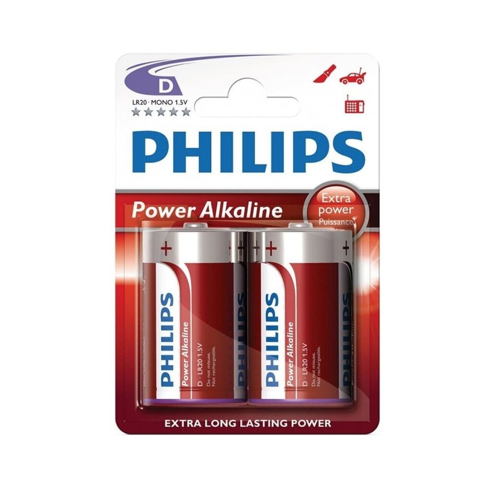 PHILIPS - PACCHETTO POWER ALKALINE PILA D LR20 2