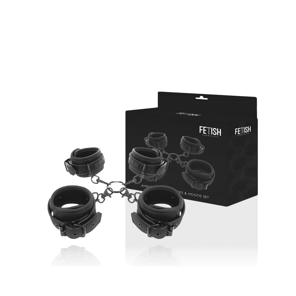 FETISH SUBMISSIVE - HOGTIE AND CUFF SET WITH NEOPRENE LINING