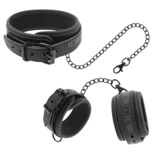 FETISH SUBMISSIVE - COLLAR AND WRIST CUFFS VEGAN LEATHER WITH NEOPRENE LINING