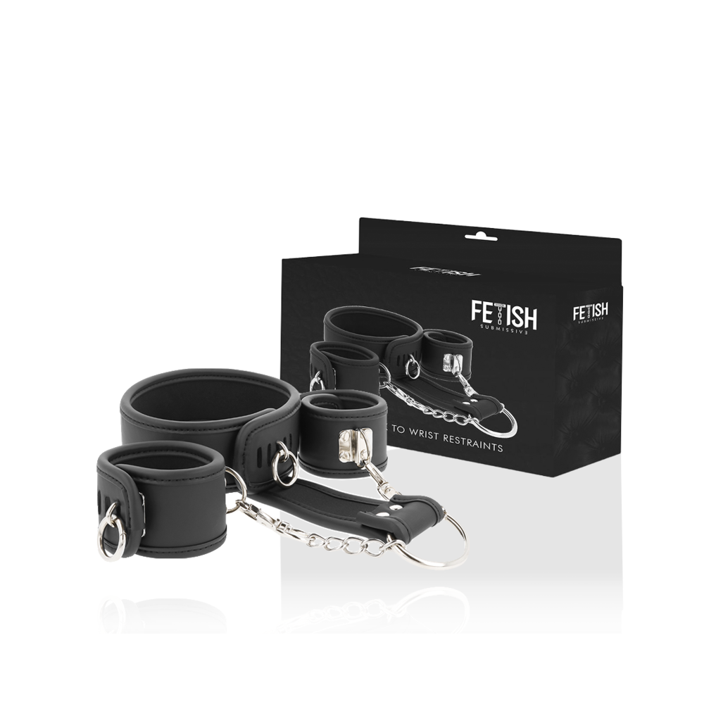 FETISH SUBMISSIVE - LEATHER AND HANDCUFFS VEGAN LEATHER WITH NEOPRENE LINING