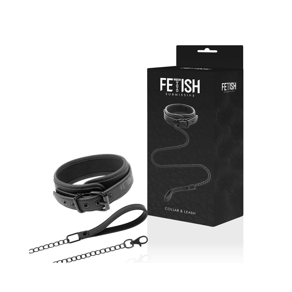 FETISH SUBMISSIVE - COLLAR WITH LEASH WITH NEOPRENE LINING