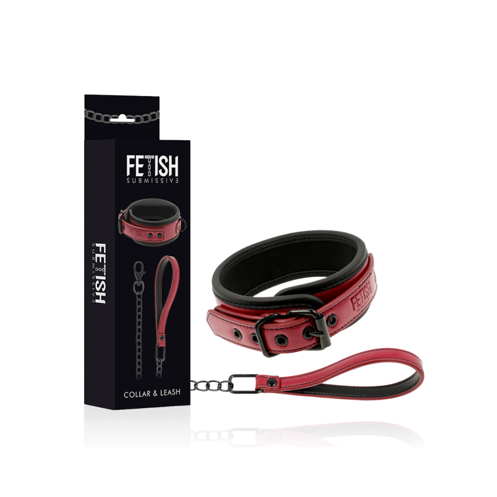 FETISH SUBMISSIVE DARK ROOM - COLLAR WITH LEASH WITH NEOPRENE LINING