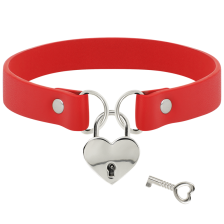 COQUETTE CHIC DESIRE - RED VEGAN LEATHER NECKLACE WITH HEART ACCESSORY WITH KEY