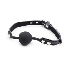 OHMAMA FETISH - BÂILLON BALLE EN SILICONE AVEC CEINTURE EN CUIR (CADENAS INCLUS)