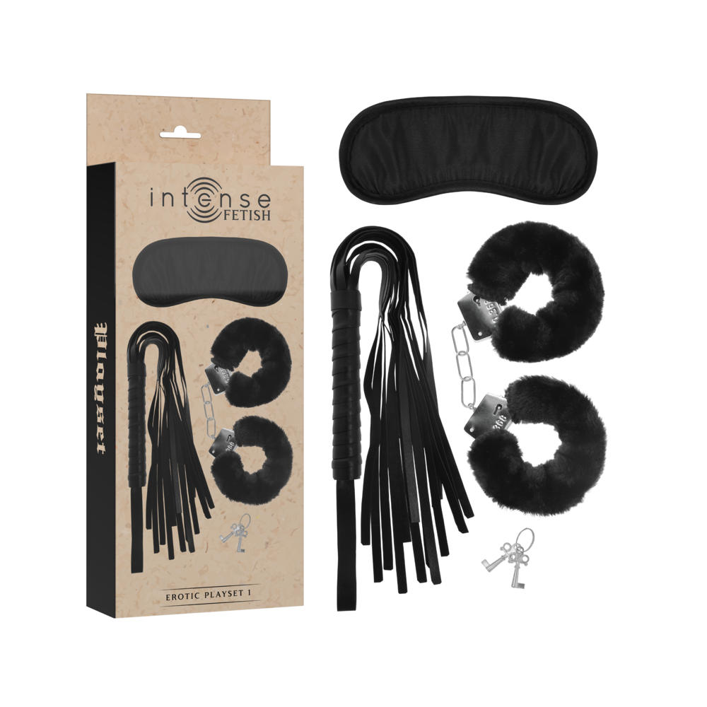 INTENSE - FETISH PLAYSET EROTICO 1 CON MANETTE, MASCHERA CIECA E FLOGGER