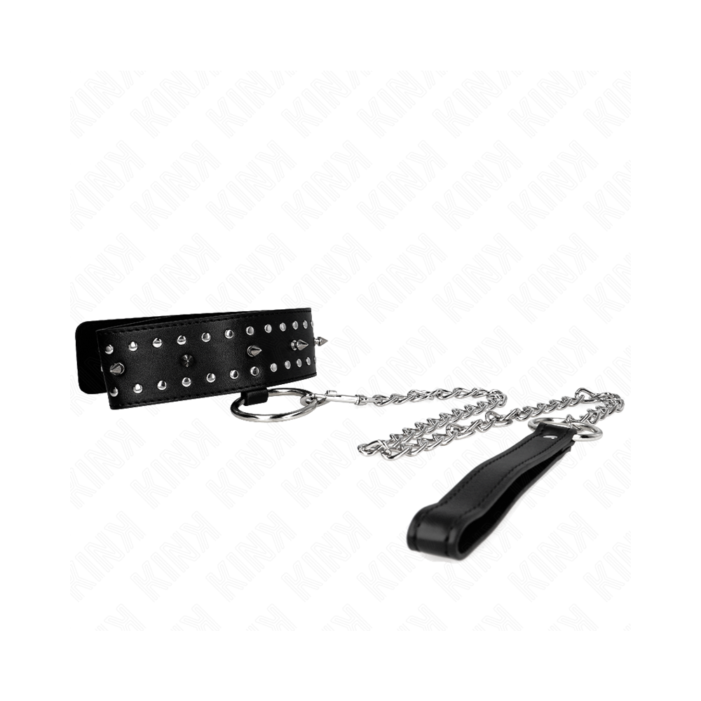 KINK - NECKLACE WITH LEASH 65 CM WITH SILVER STUDS MODEL 1 ADJUSTABLE 36-43 CM X 5 CM