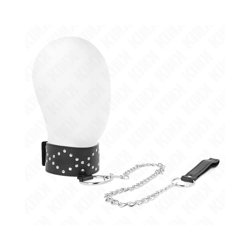 KINK - NECKLACE 65 CM WITH LEASH WITH SILVER STUDS MODEL 3 ADJUSTABLE 36-43 CM X 5 CM