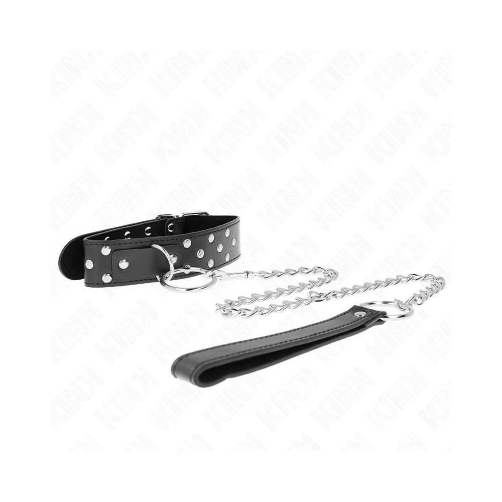 KINK - COLLIER RIVET ANNEAU AVEC CEINTURE 65 CM NOIR AJUSTABLE 36-50 CM X 3,8 CM