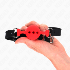 KINK - MORDAÇA COMPLETA DE SILICONE 55 x 2 CM COM BOLA DE 4 CM TAMANHO S VERMELHO AJUSTÁVEL 35-51 CM