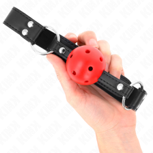 KINK - BOLA RESPIRÁVEL MORDAÇA DE 4 CM COM REBITE DUPLO COURO 62,5 x 2,5 CM AJUSTÁVEL 42-58 CM