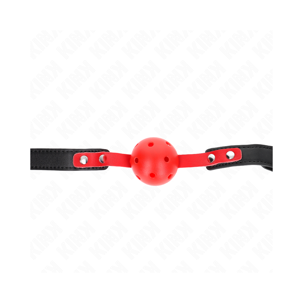 KINK - BALLE DURE CREUSE ROUGE 4 CM GAG BRACELET NOIR 60 x 2 CM AJUSTABLE 37-52 CM