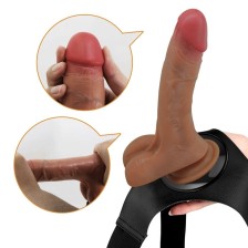 PRETTY LOVE - UNIVERSAL HARNESS BRIEFS WITH VIBRATING AND SQUIRTING DILDO 15.5 CM MULATO