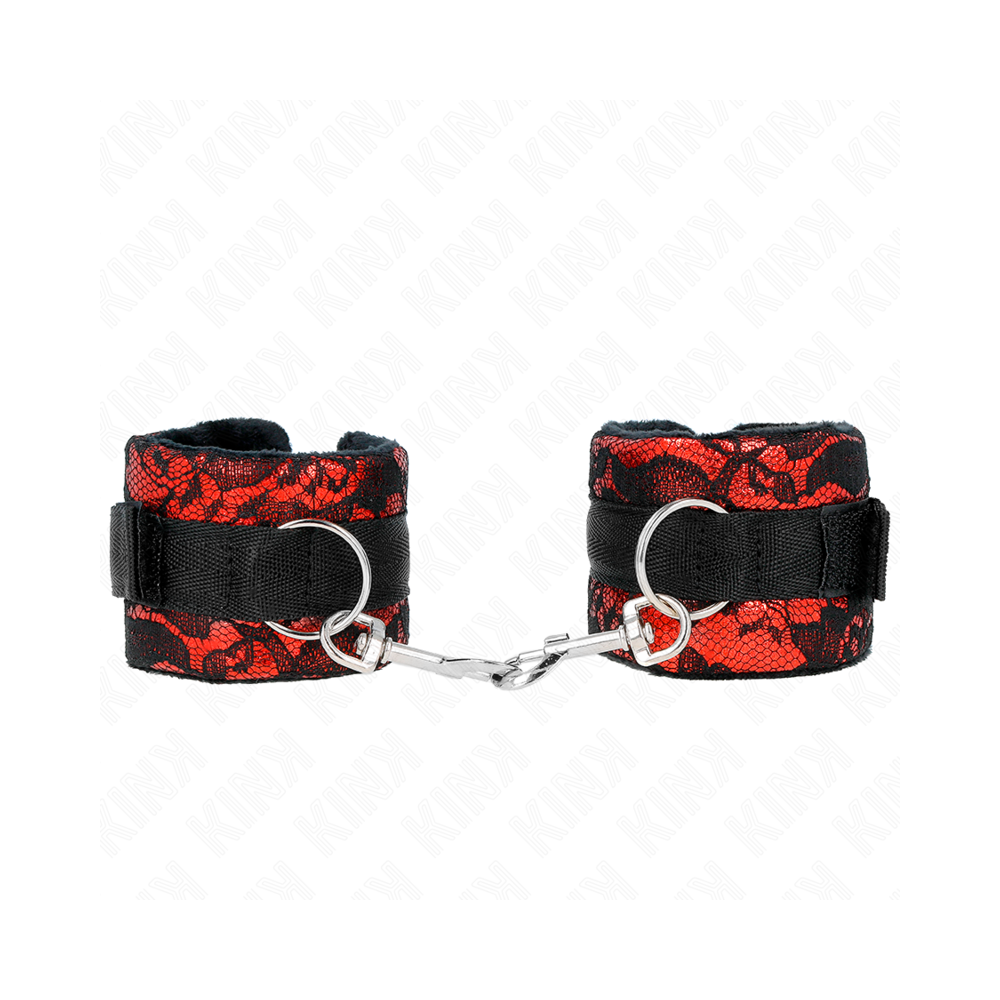 KINK - SHORT VELVET LACE WRIST RESTRAINTS AND NYLON BIND RED / BLACK 23 X 6.5 CM