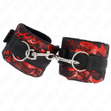 KINK - PUNHOS DE RENDA DE VELUDO CURTO E BIND DE NYLON VERMELHO / PRETO 23 X 6,5 CM