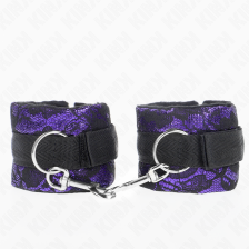 KINK - SHORT VELVET LACE WRIST RESTRAINTS AND NYLON BIND PURPLE / BLACK 23 X 6.5 CM